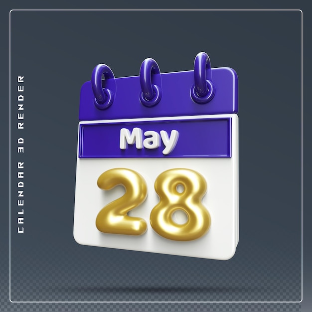 PSD rendering 3d dell'icona del calendario del 28 maggio