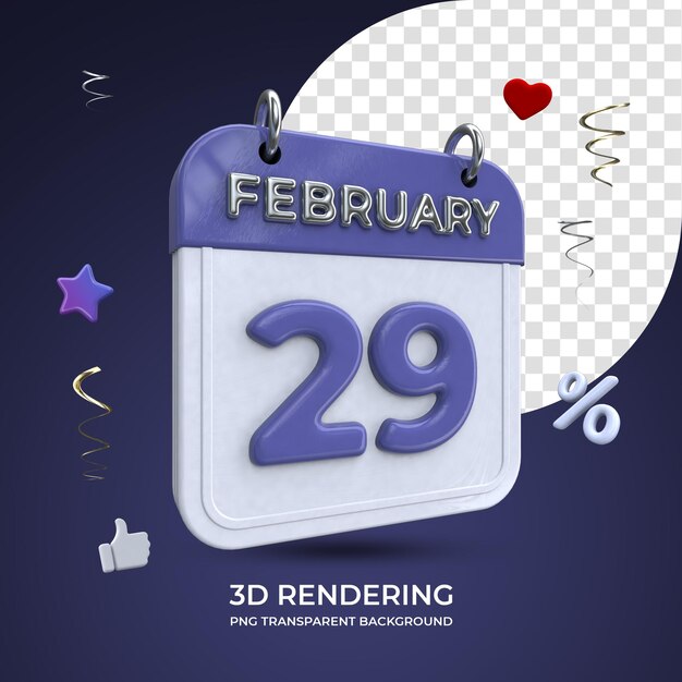 29 februari kalender 3d-rendering geïsoleerde transparante achtergrond