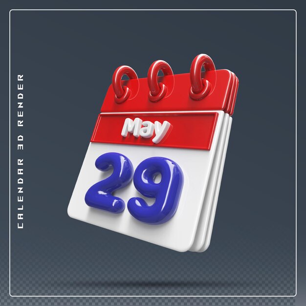 Premium PSD 29th may calendar icon 3d render