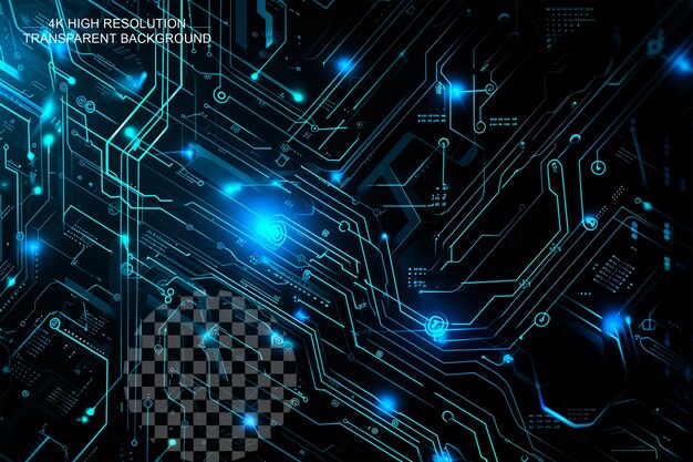 PSD 2d illustration of abstract futuristic electronic circuit on transparent background