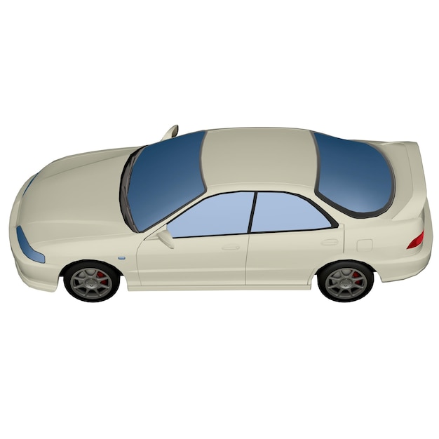 2D JDM-auto rechtsboven zijaanzicht