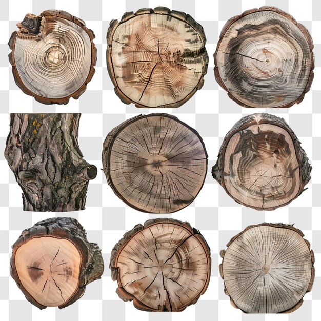 2d set of slice tree trunk on white background render
