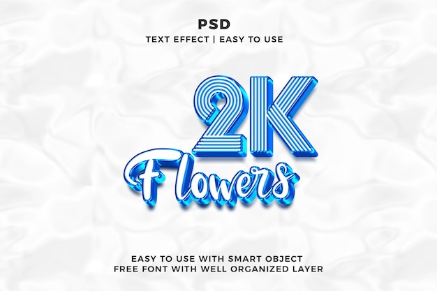 PSD 2k flowers 3d editable photoshop text effect style psd with background