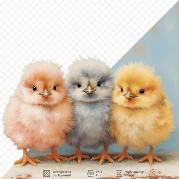 PSD Вторая пасхальная карточка с четырьмя пушистыми цыплятами