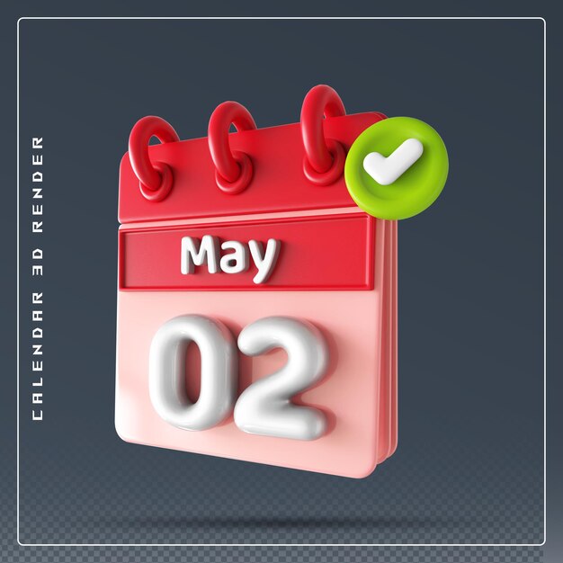 2nd may calendar with checklist icon 3d render