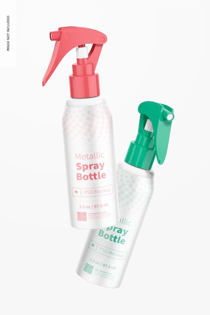 PSD 3.3 oz metalic spray bottles mockup, floating