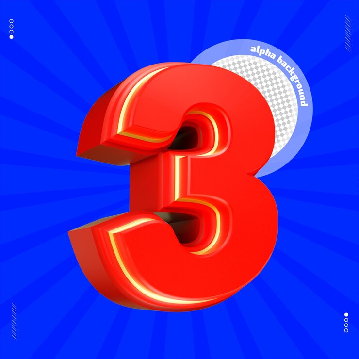 PSD 3 boyutlu render sayı 3 font kırmızı