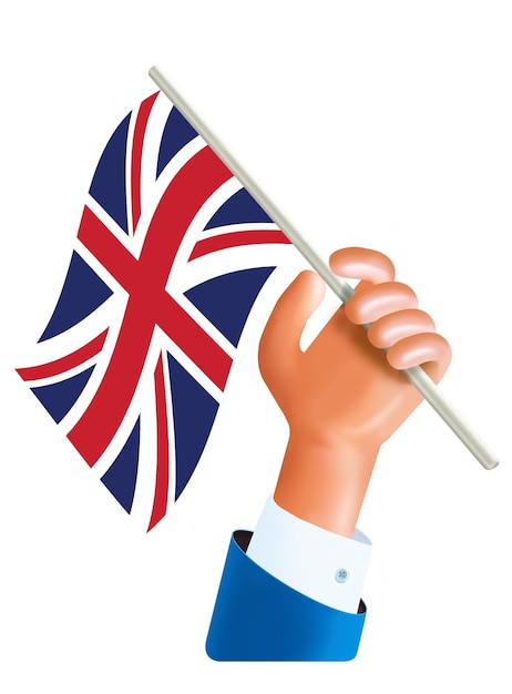 PSD 3 d illustratie van een hand die een britse vlag zwaait britse onafhankelijkheidsdagconcept