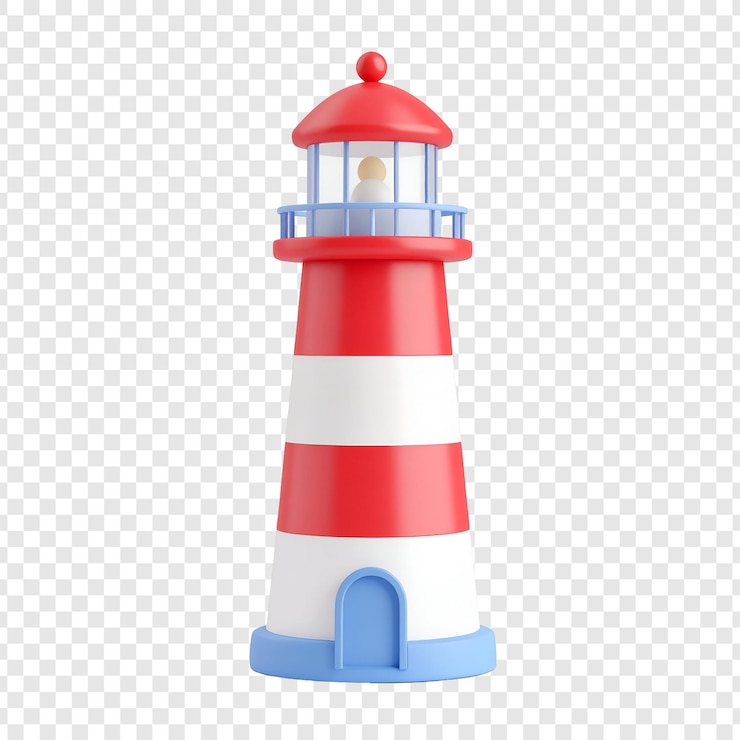 PSD 3 d illustratie van een vuurtoren met rode en witte strepen