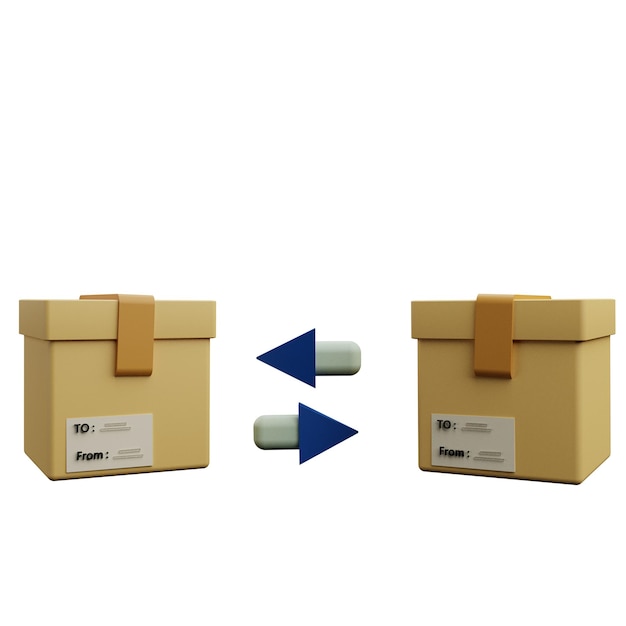 PSD 3 d illustratie van het pictogram voor de retournering van het pakket