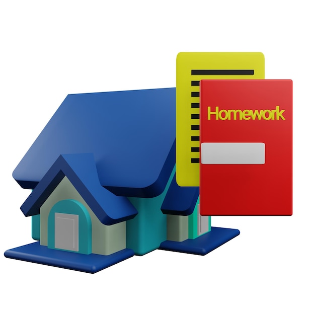 PSD 3 d illustratie van huiswerkpictogram met transparante achtergrond