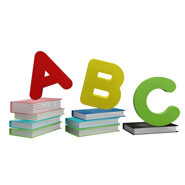 PSD 3 d illustration of abc sign and books icon