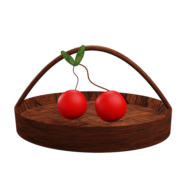PSD 3 d illustration of cherry on a basket with transparent background