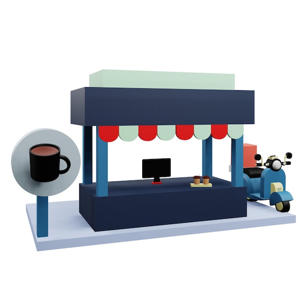 3 d illustration of a coffee booth