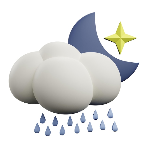 3 d illustration of drizzling night weather icon