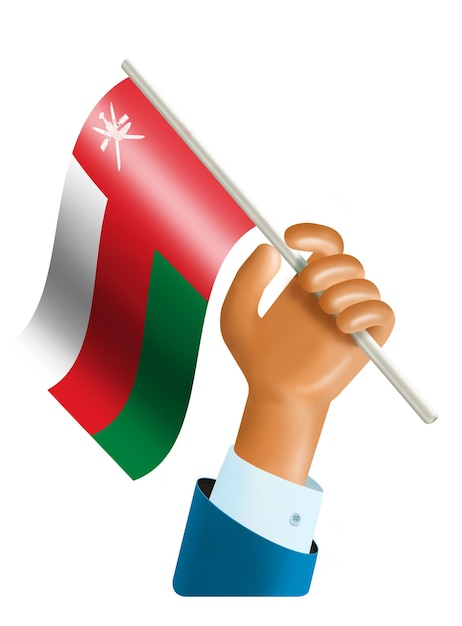 PSD 3 d illustrazione della mano che sventola una bandiera dell'oman concetto di indipendenza dell'oman 18 novembre