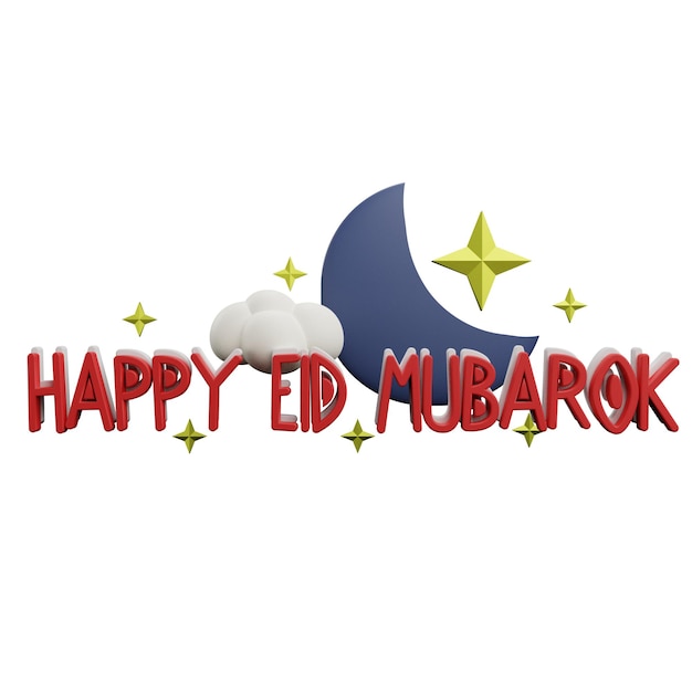 PSD 3 d illustration of happy eid mubarok stickers