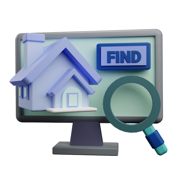 3 D Illustration of a looking for property icon with transparent background