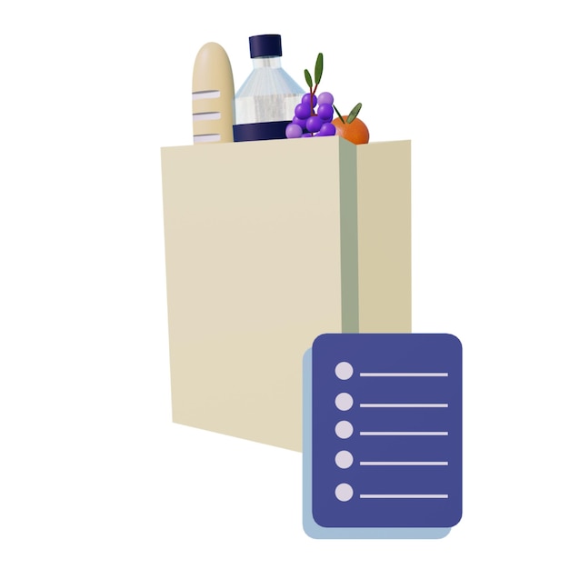 3 d illustration of shopping list icon