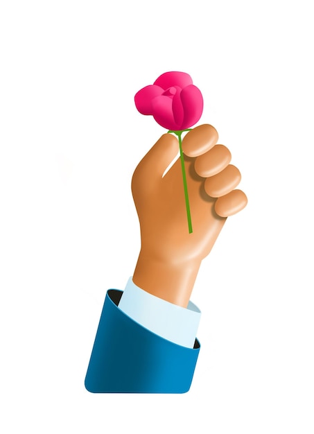 3 d rendered hand with a rose proposal icon love icon valentines icon