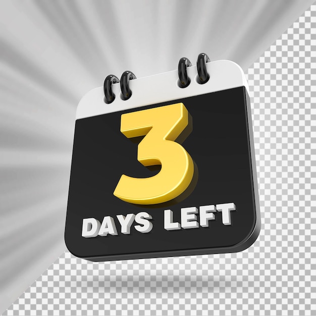 Premium PSD 3 Days Left Calendar 3d