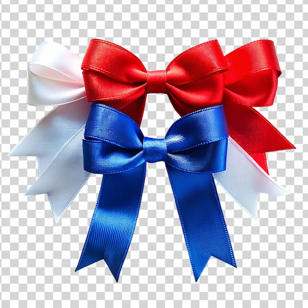 PSD 3 different colors ribbons tie bow blue red and white isolated on transparent background