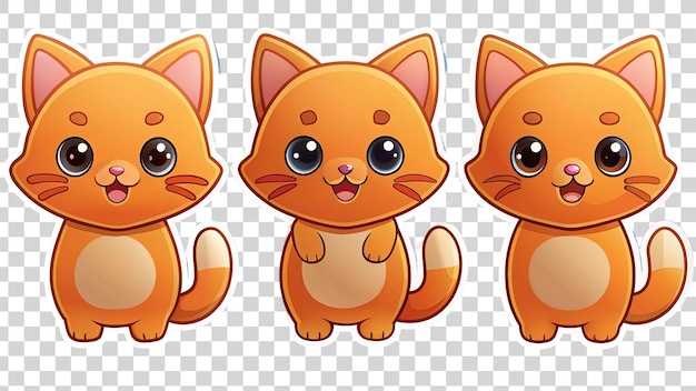 PSD 3 ginger cats jumping happy stickers isolated on transparent background