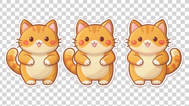 PSD 3 ginger cats jumping happy stickers isolated on transparent background