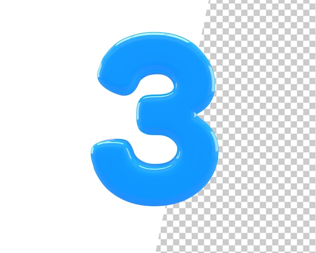 3 number blue three text 3d render