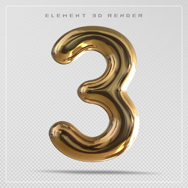 3 number gold bubble 3d render