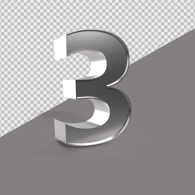 3 nummer 3d render zilver stijl