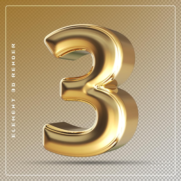 3 nummer gouden 3d render