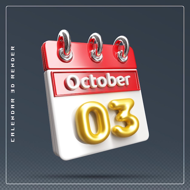 PSD 3 oktober kalenderpictogram 3d render