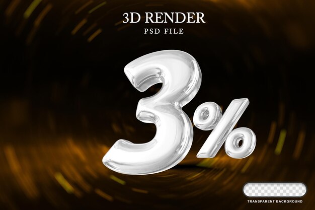 3 Percent Off Sale Silver Number 3D
