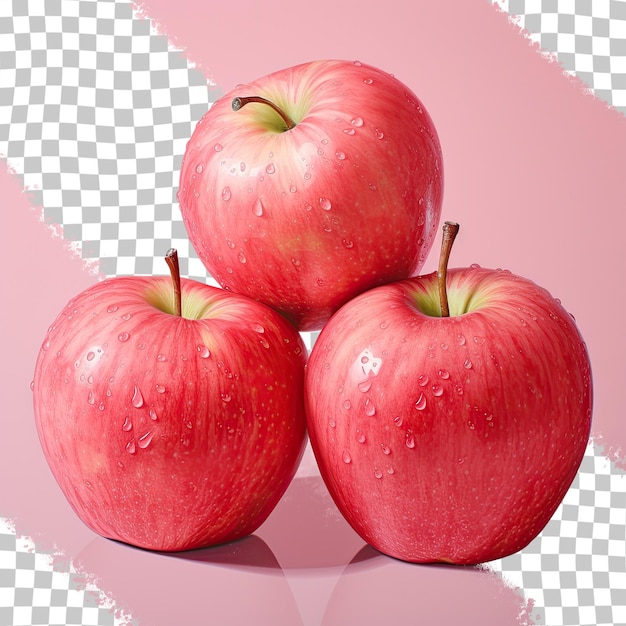 3 pink lady-appels gefotografeerd tegen een transparante achtergrond