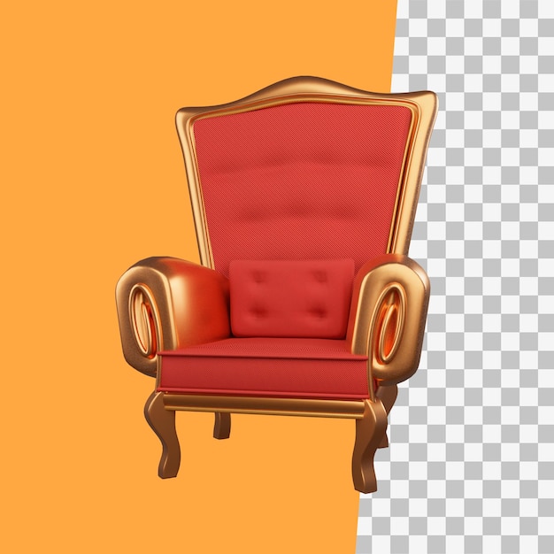 3 Renderowanie Królewskiego Tronu, Luksusowe Czerwone Krzesło Z Wyrzeźbionymi Złotymi Nogami Na Białym Tle