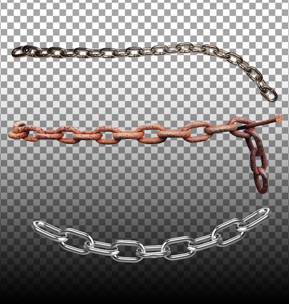 PSD 3 shapes of metal chains 3d rendering