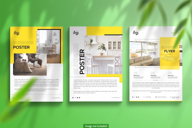 3 poster lucidi con rivestimento floreale pulito mockup