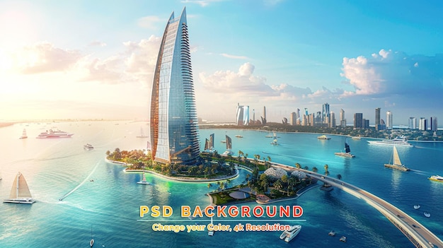 PSD 3 stycznia - widok z powietrza hotelu burj al arab w dubaju.