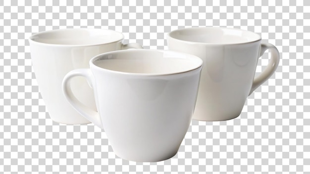 PSD 3 white cups isolated on transparent background