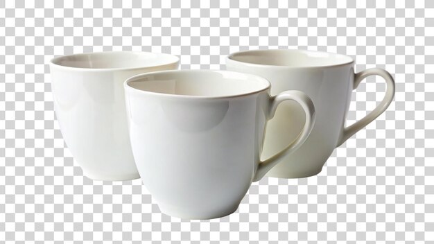 3 white cups isolated on transparent background