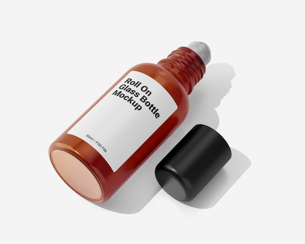 PSD 30 ml roll on amber glass bottle verpakking mockup psd