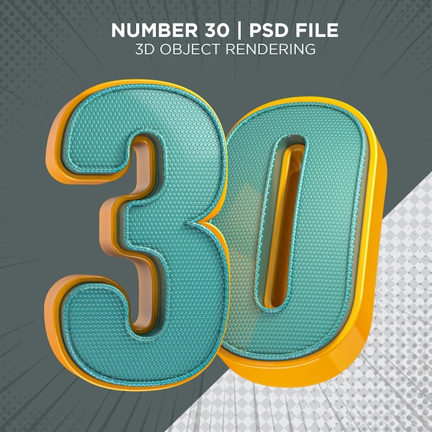 PSD 30 numero 3d rendering isolato