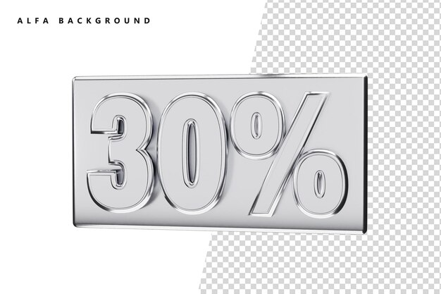 30 parcent silver number with 3d rendering