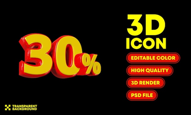 30 percent discount 3d rendering icon text editable color high quality