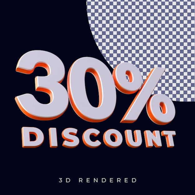 30 percent discount 3d rendering text with orange and white color combination in alpha background