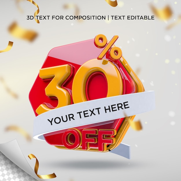 30 percento di sconto sul rendering 3d premium psd