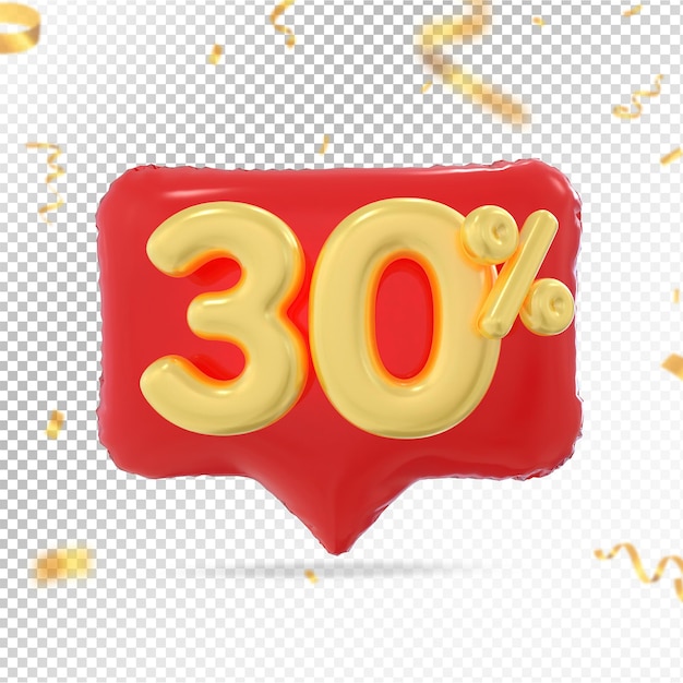 빨간색 3d 렌더링에서 30% 제공