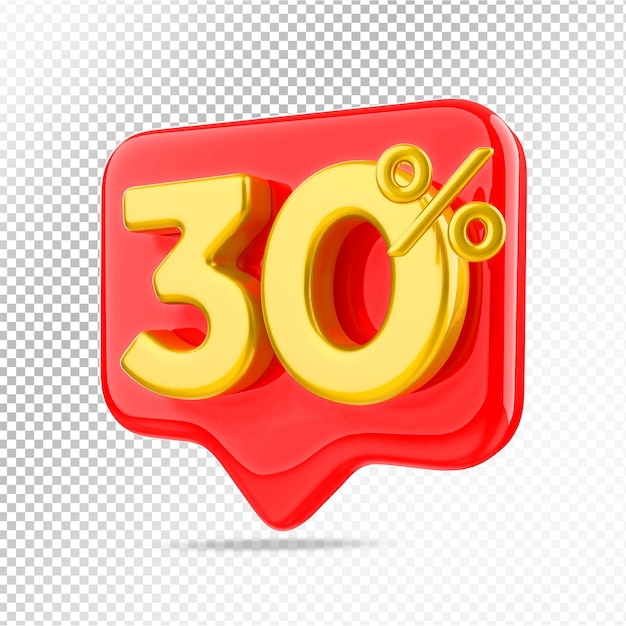 30 percento di offerta nel rendering 3d rosso