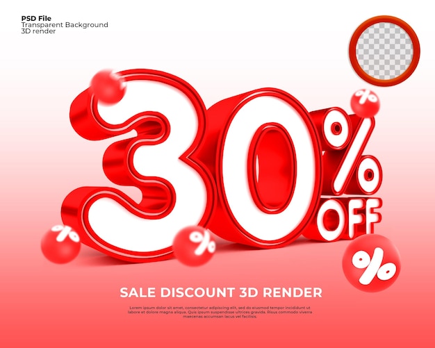 PSD 30 percentage 3d render rd kleur